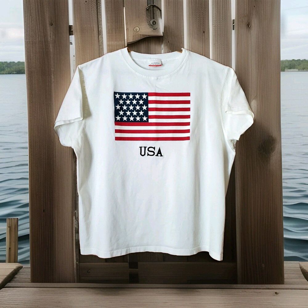 80's Patriotic American Flag USA Unisex T-shirt 26/28W-3XL or Mens-2XL Vtg Tee